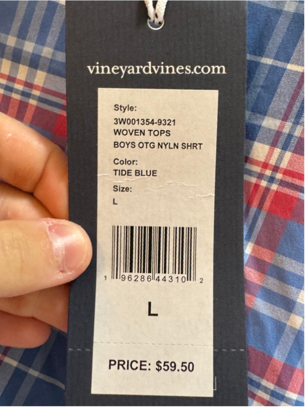 Boys Vineyard Vines Button Down Shirt Size L Blue Red Plaid - NWT - Picture 3 of 8